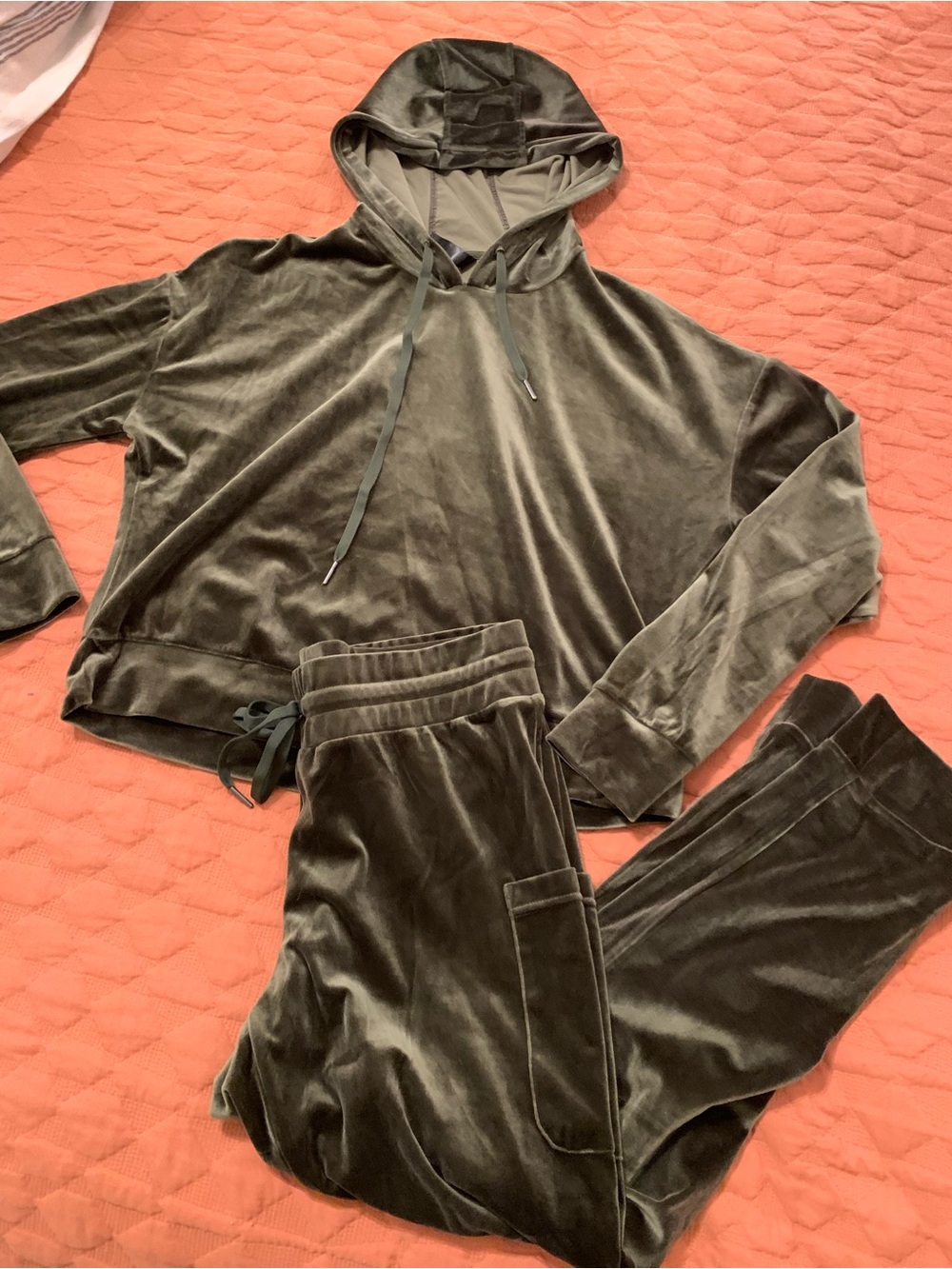 Kyodan Olive Green Velour Hoodie & Jogger Set